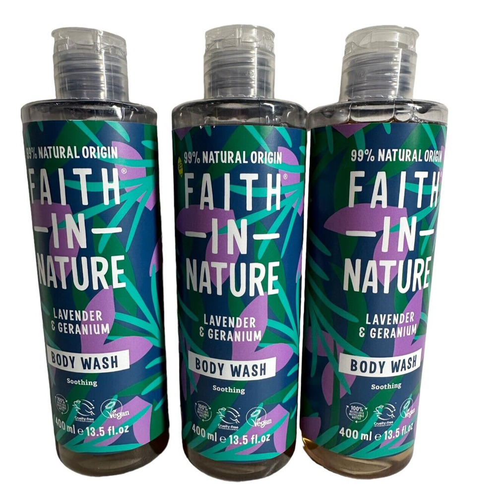 3x FAITH IN NATURE Soothing LAVENDER & GERANIUM‎ Body Wash 13.5 FL OZ